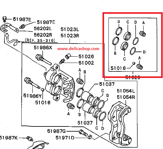 L400 Brake Caliper Repair Kit Diagram